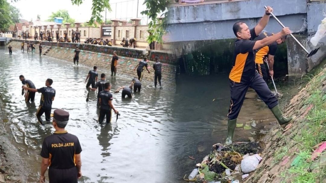 Antisipasi Banjir, Polres Sumenep Bersihkan Bantaran Kali Marengan
